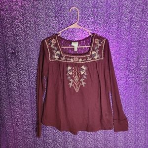 Knox Rose Maroon long sleeve waffle knit shirt